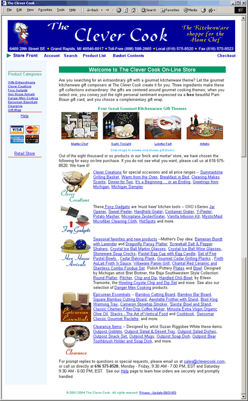 Clever Cook On-Line Store Screen Shot. Click to go to site.