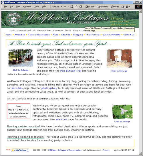 Wildflower Cottages Screen Shot. Click to go to site.